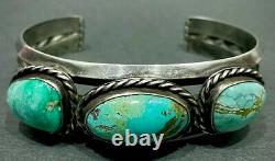 Thick Vintage Navajo Sterling Silver Turquoise Stacker Cuff Bracelet SOLID