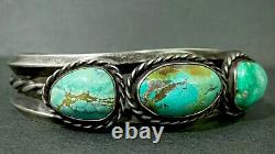 Thick Vintage Navajo Sterling Silver Turquoise Stacker Cuff Bracelet SOLID