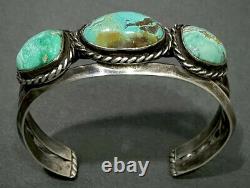 Thick Vintage Navajo Sterling Silver Turquoise Stacker Cuff Bracelet SOLID