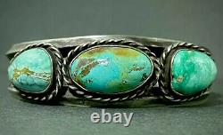 Thick Vintage Navajo Sterling Silver Turquoise Stacker Cuff Bracelet SOLID