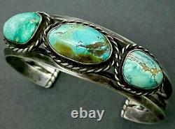 Thick Vintage Navajo Sterling Silver Turquoise Stacker Cuff Bracelet SOLID