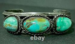 Thick Vintage Navajo Sterling Silver Turquoise Stacker Cuff Bracelet SOLID