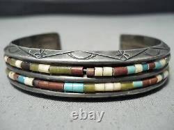 Thicker Heavy Vintage Navajo Turquoise Heishi Sterling Silver Bracelet Old