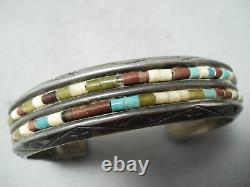 Thicker Heavy Vintage Navajo Turquoise Heishi Sterling Silver Bracelet Old