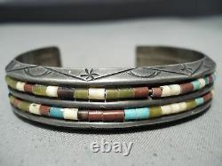 Thicker Heavy Vintage Navajo Turquoise Heishi Sterling Silver Bracelet Old