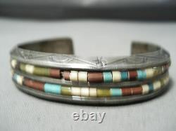 Thicker Heavy Vintage Navajo Turquoise Heishi Sterling Silver Bracelet Old