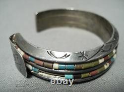 Thicker Heavy Vintage Navajo Turquoise Heishi Sterling Silver Bracelet Old