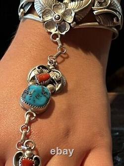 To Die For' Vintage Apachito (navajo) Turquoise Coral & Sterling Slave Bracelet