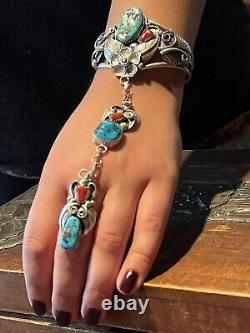 To Die For' Vintage Apachito (navajo) Turquoise Coral & Sterling Slave Bracelet