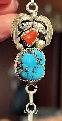 To Die For' Vintage Apachito (navajo) Turquoise Coral & Sterling Slave Bracelet