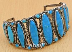 Traditional Vintage Navajo Old Pawn Natural Turquoise Sterling Silver Bracelet