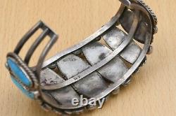 Traditional Vintage Navajo Old Pawn Natural Turquoise Sterling Silver Bracelet