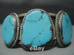 Tremendous Vintage Navajo Blue Diamond Turquoise Sterling Silver Bracelet