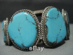 Tremendous Vintage Navajo Blue Diamond Turquoise Sterling Silver Bracelet