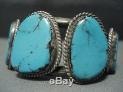 Tremendous Vintage Navajo Blue Diamond Turquoise Sterling Silver Bracelet