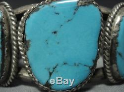 Tremendous Vintage Navajo Blue Diamond Turquoise Sterling Silver Bracelet