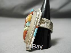 Tremendous Vintage Navajo David Tune Turquoise Sterling Silver Inlay Ring