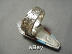 Tremendous Vintage Navajo David Tune Turquoise Sterling Silver Inlay Ring