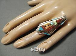 Tremendous Vintage Navajo David Tune Turquoise Sterling Silver Inlay Ring