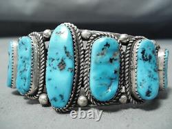 Tremendous Vintage Navajo Sleeping Beauty Turquoise Sterling Silver Bracelet Old