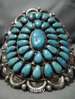 Tremendous Vintage Navajo Zuni Natural Tear Turquoise Sterling Silver Bracelet