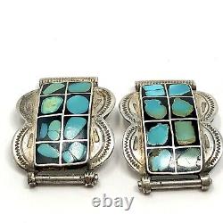 Turquoise Inlay Navajo Watch Tips Signed Sterling VTG 1965s 19g