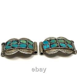 Turquoise Inlay Navajo Watch Tips Signed Sterling VTG 1965s 19g