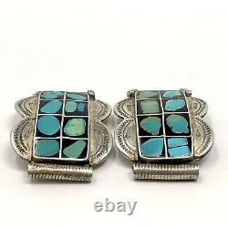 Turquoise Inlay Navajo Watch Tips Signed Sterling VTG 1965s 19g