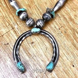 Turquoise Navajo Naja Necklace 85g Sterling Silver 30in Long VTG Handmade Beads