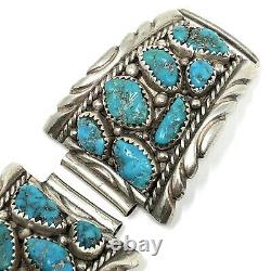 Turquoise Nugget Navajo Watch Tips Band Sterling Sliver VTG 1960s 32g Native Ame