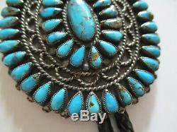 Turquoise Vintage Navajo Modernist Sculpture Sterling Silver Bolo Tie Giant Neal