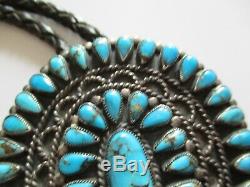 Turquoise Vintage Navajo Modernist Sculpture Sterling Silver Bolo Tie Giant Neal