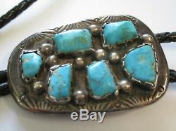 Turquoise Vintage Navajo Modernist Sculpture Sterling Silver Bolo Tie Large Neal