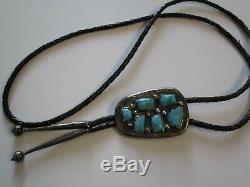 Turquoise Vintage Navajo Modernist Sculpture Sterling Silver Bolo Tie Large Neal