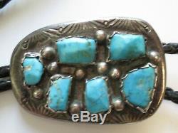 Turquoise Vintage Navajo Modernist Sculpture Sterling Silver Bolo Tie Large Neal