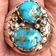 Two Stone Navajo Mens Turquoise Ring Sz 11 Vtg Sterling Signed TS 18g