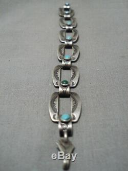 Unique Vintage Navajo Pretty Blue Turquoise Sterling Silver Bracelet