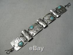 Unique Vintage Navajo Spiderweb Turquoise Sterling Silver Bracelet
