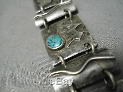 Unique Vintage Navajo Spiderweb Turquoise Sterling Silver Bracelet