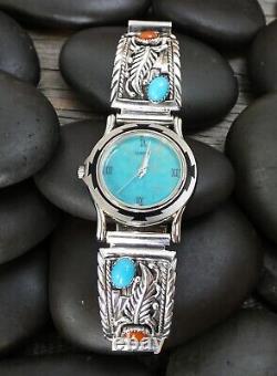 Unisex Vintage Native American Navajo Men's Women's Coral Turquoise Watch