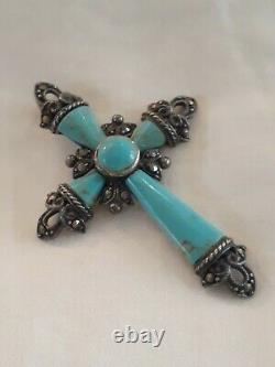 Unsigned Vintage Turquoise and Sterling Silver 925 Slide Pendant