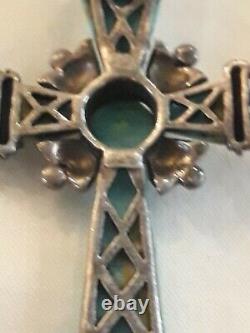 Unsigned Vintage Turquoise and Sterling Silver 925 Slide Pendant