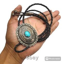 VERY INTRICATE VINTAGE NAVAJO CONCHO STERLING SILVER Bisbee Turquoise BOLO TIE