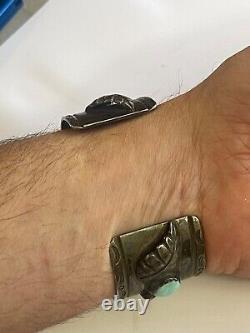 VERY OLD Edwards Vintage NAVAJO CUFF Watch Sterling Silver TURQUOISE CORAL old