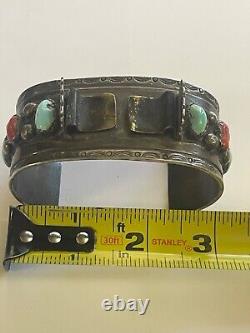 VERY OLD Edwards Vintage NAVAJO CUFF Watch Sterling Silver TURQUOISE CORAL old