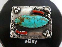 VINTAGE 60s OLD PAWN NATIVE AMERICAN NAVAJO STERLING TURQUOISE CORAL BELT BUCKLE