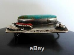 VINTAGE 60s OLD PAWN NATIVE AMERICAN NAVAJO STERLING TURQUOISE CORAL BELT BUCKLE