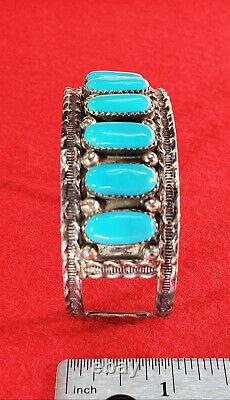 VINTAGE 7-STONE NAVAJO TURQUOISE and STERLING SILVER CUFF BRACELET VERY NICE