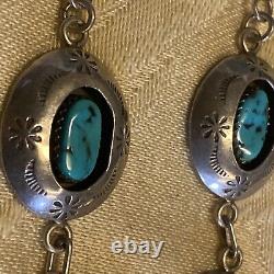 VINTAGE Authentic Handmade NAVAJO DOMED TURQUOISE STERLING SILVER NECKLACE! Wow