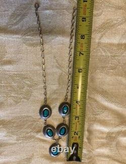 VINTAGE Authentic Handmade NAVAJO DOMED TURQUOISE STERLING SILVER NECKLACE! Wow